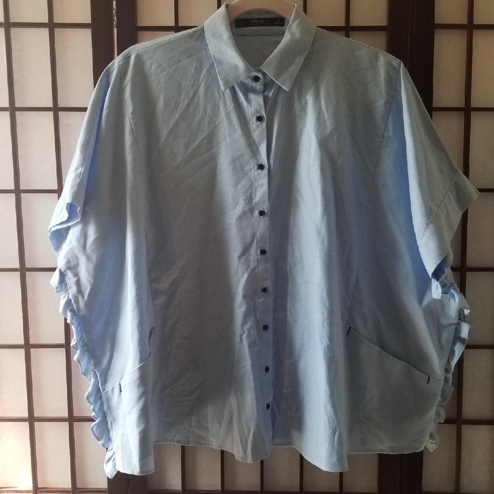 ZARA BASIC BLUE CROP TOP SIZE S